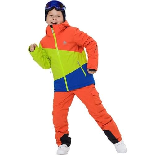 2020 Kids Ski Suit Hoodie Warm Childrens Skiing Suits Windproof Boys Snow Clothes Jackets Overalls Baby Boy Snowboarding Sets
