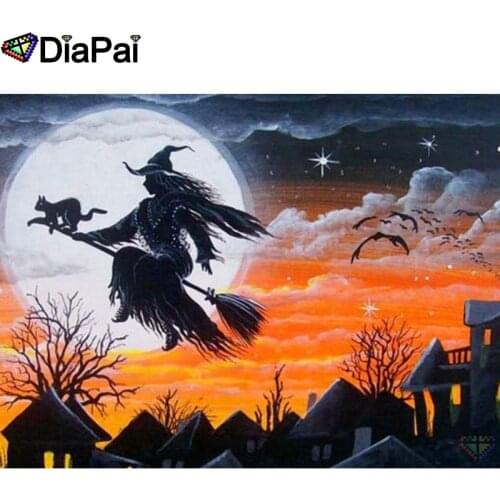 DIAPAI 5D DIY Diamond Painting 100% Full Square/Round Drill "Witch cat moon" Diamond Embroidery Cross Stitch 3D Decor A21688