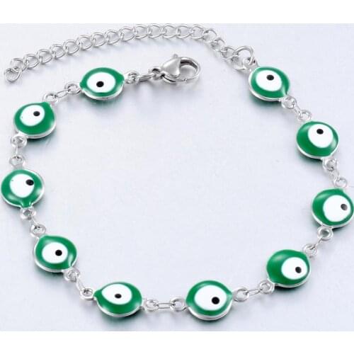 Stainless Steel Bracelet Female Eye Gift Enamel Bead Bracelet Jewelry Men And Women Gift 8mm 16cm + 3cm Long