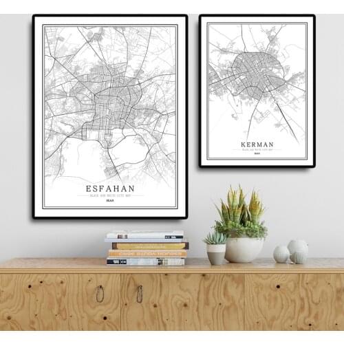 Iran Black and White City Map Poster Nordic Living Room Teheran Tabriz Wall Art Home Decor Canvas Painting Creative gift