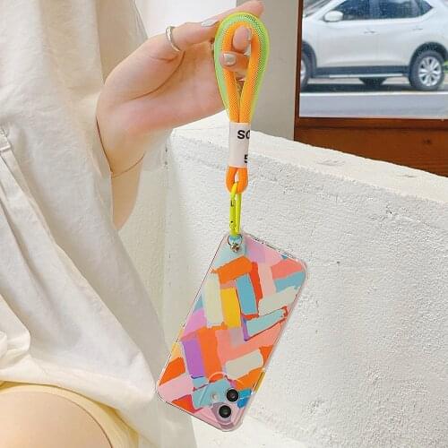 Tobebest Chalk Pattern Colorful Lanyard Phone Cases for iphone 12 Pro Max 11 Pro X XS Max XR 7 8 Plus 12mini Strap Shell Cover