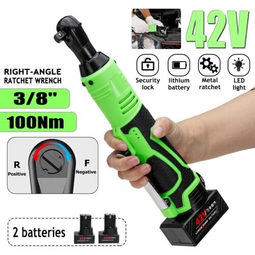 42V Electric Wrench Angle Drill Screwdriver 3/8 Cordless Ratchet Wrench Scaffolding 100NM With Socket Set 1/2pcs Li-Ion Battery
