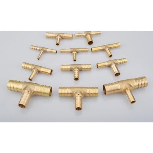 4/6/8/10/12/14/16/19mm Hose Barb Tail Tee 3 Ways Reudcing Brass Pipe Fitting Splitter Coupler Adapter Connector Water Gas Oil