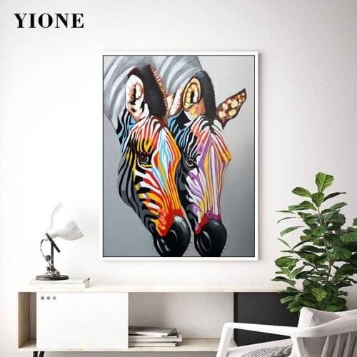 Two Zebra Heads Canvas Painting Colorful Graffiti Art Animal Wall Art Poster Print Modern Abstract Picture for Living Room Decor