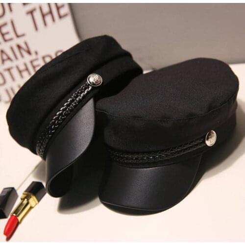 Fashion Women Men Military Hat Spring Autumn Sailor Hats Black Ladies Beret Caps Flat Top Captain Cap Travel Cadet Octagonal Hat