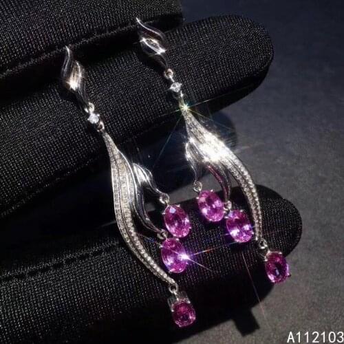 KJJEAXCMY fine jewelry 925 sterling silver inlaid natural pink sapphire Girls elegant luxury Chinese style gem Earrings support