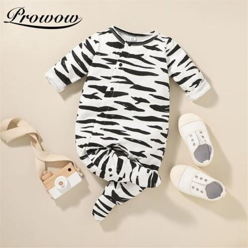 Prowow Newborn Baby Romper Zebra Striped Footies Jumpsuit For Kids Boys Girls Clothes Winter Baby Boy Sleepwear Infant Clothing