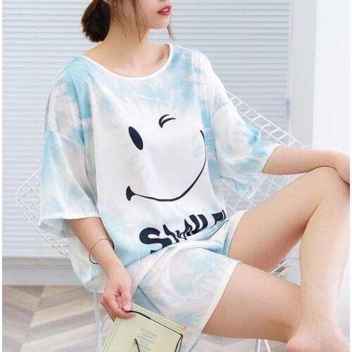 Short Sleeve Silk Pajamas Two Piece Set Women Summer Pajama Silk Pijama Sleepwear Homewear Comfort Casual Home Nightwear