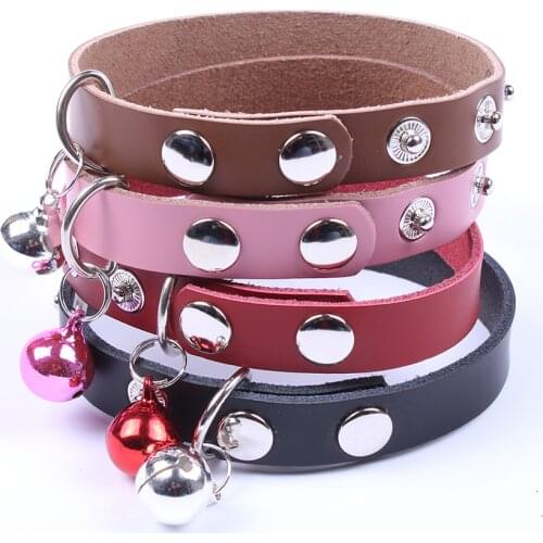 Small Dog Cat Leather Collar With Ring Snap Fastener Pet Puppy Strap Necklace 3 Sizes