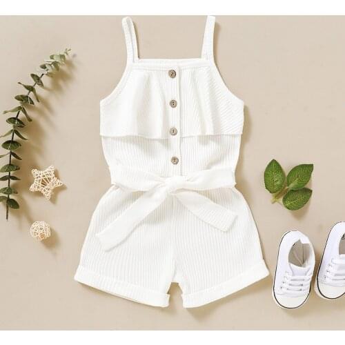 Summer Pit Strips Textile Rompers Toddler Baby Girls Sleeveless Ruffles Suspender Romper Whit Bow Belt Jumpsuit 1-4T Kid Clothes