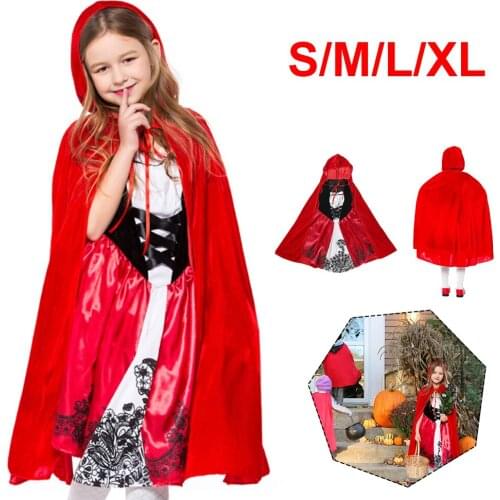 Little Red Riding Hood Cloak Halloween Costume Red Cape with Zipper Back Cosplay Suit for Girls XS - L Holiday DIY Decorations