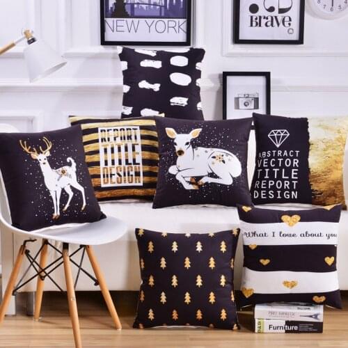 Black and White Pattern Letter Series Printed Cushion Cover Plush Pillow Case Decorative Pillows Cover for Sofa Car