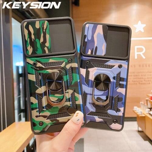 KEYSION Shockproof Case for Redmi Note 10 Pro 10S K40 Ring Stand Push Pull Camera Protection Camo Phone Cover for POCO F3 X3 NFC