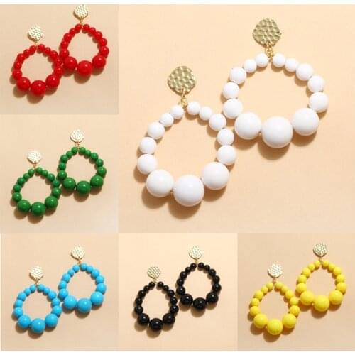 1Pair Bohemian Colorful Bead Hyperbol Earrings For Women Gradual Acrylic Vintage Hanging Earrings Fashion Female Party Jewelry