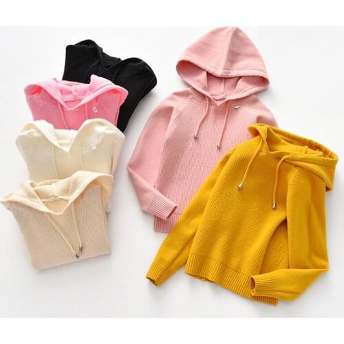 Childrens Clothing 2021 Autumn Winter Baby Girls Boys Casual Hooded Sweaters Kids Solid Knit Pullover Sweater Toddler Sweaters