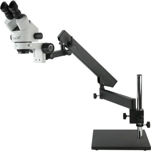 EAKINS 7-45X Articulating Arm Pillar Stand Stereo Zoom Trinocular Microscope 0.5X/1X/2X Objective Lens 144LED Mcroscopio Light
