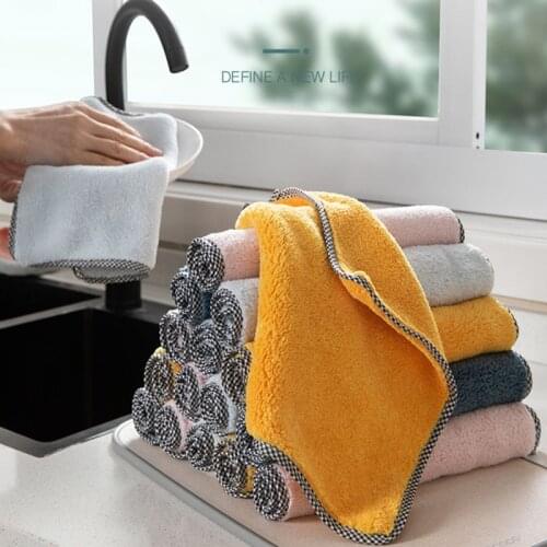 Thicken Double-Layer Kitchen Dish Cloth Absorbent Microfiber Non-Stick Oil Household Cleaning Wiping Towel Kichen Utensils Rags