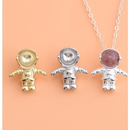 S925 sterling silver jewelry empty bracket accessories, space robot pendant, personality astronauts can put beads pendant