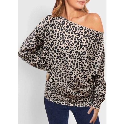 Python Leopard Floral Print Long Sleeve T Shirt for Women Spring Autumn Casual Off-shoulder Womens Long-sleeve T-shirt Clothes