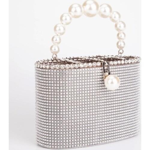 Female Chic Shoulder Bags Dinner Party Luxury Diamonds Evening Clutch Bags Women 2021 New Pearls Handle Metal Cage Clutch Purse