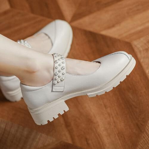Mary Jane Shoes Women 4CM Square Heel High Heels 2021 New Thick-soled Round Toe Japanese All-match Single Shoes Plus Size 34-43