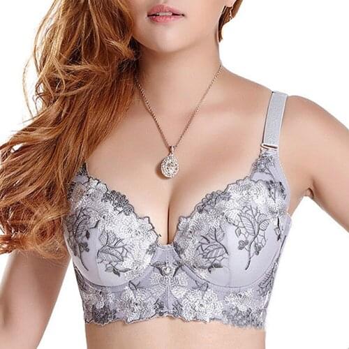 YANDW Underwire Bra Women Black Pink Red Nude Grey Blue Crop Top Fitness Bralette Super Gathering Push Up Bras Sexy Embroidery