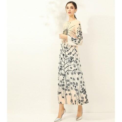 2020 Spring &Summer Dress Newest High Quality Leaf Print Elegant Loose Casual Office Lady Long Dress Women Vestidos