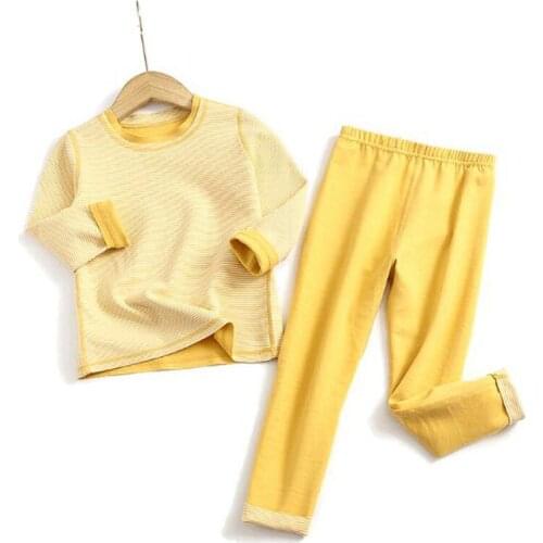 Winter Kids Pajamas Set Boys Girls Long Sleeve Sleepwear Striped Velvet Nightwear Children Clothing Pyjama Top+ Pant Clothes