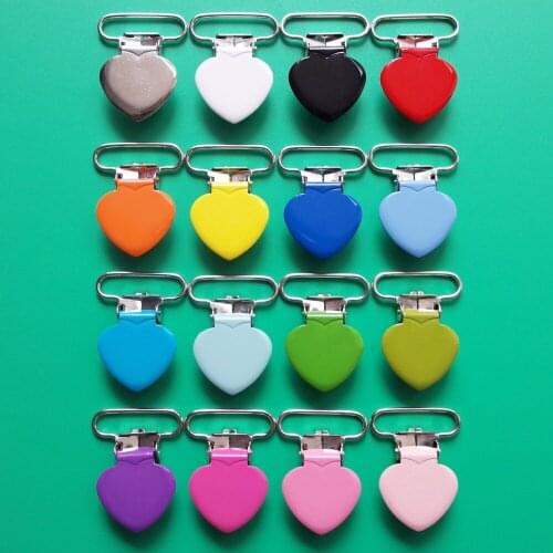 1'' 25MM Baby Pacifier Clip Holder Enamel Heart Shape Metal Suspender Clips Dummy Soother Nipple Bib Toy Mitten Clips