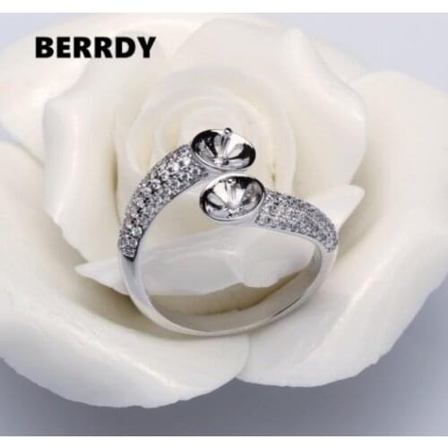 2 PEARLS Fashion Pearl Ring Mountings, Ring Findings, Ring Jewelry Parts Fittings Charm Accessories Silver Jewellery