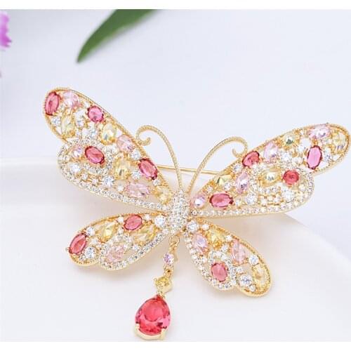 Luxury Colorful Zirconia Butterfly Hanging Rhinestone Brooches Badges Insect Lapel Pin Trendy Brooches for Women Jewelry Gift