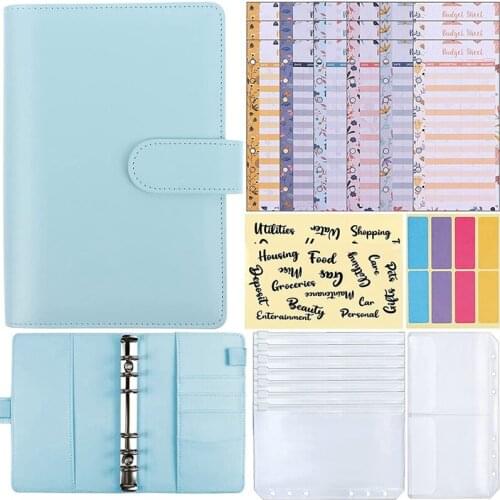 Budget Binder A6 PU Leather Notebook Binder For Budgeting 6 Ring Cash Envelope Binder With PVC Pockets