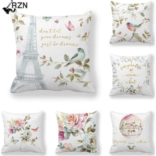 Butterfly Flower Cushion Cover Paris Tower Birds Pattern Decorative Pillowcase Retro Home Decor for Sofa Bed Soft Pillow Covers