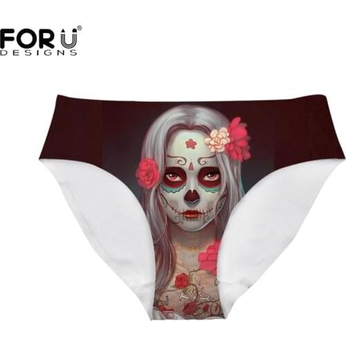 FORUDESIGNS Black Thong Gothic Skull Girls Printing Briefs Seamless Panties Female Underwear Ladies Sexy Panty Seamless Bikini