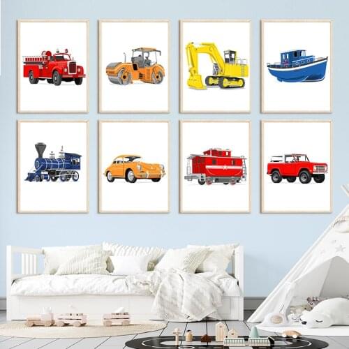 Color Car Fire Truck Engineering Vehicle Train Wall Art Canvas Painting Nordic Posters And Prints Wall Pictures Kids Room Decor