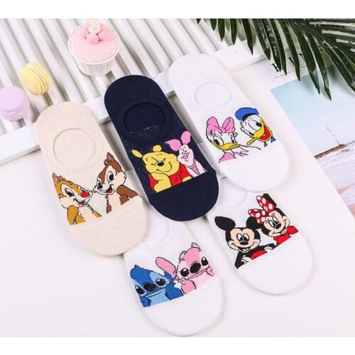 Disney Casual Cute women Scoks Cartoon animal Mickey Minnie Donald Duck invisible ankle Socks Cotton happy Funny sock