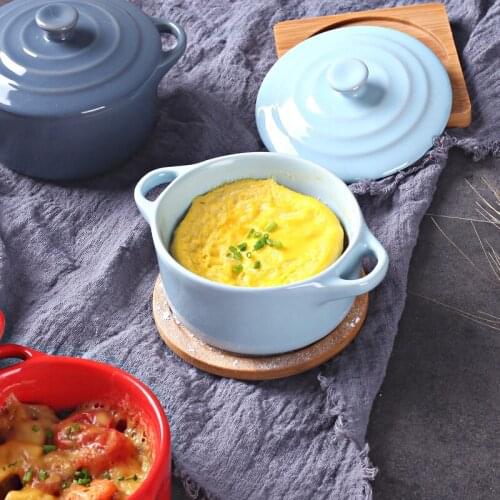 Double Ear Covered Baking Bowl Cake Bowl Childrens Rice Bowl Soup Pot Soup Bowl Stew Cup Breakfast Steamed Egg Pudding Bowl