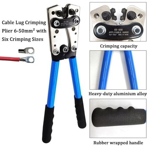 Terminal Cable Lug Crimping Pliers Y.O Plug Crimper Wire Terminal Crimping Tool 6-50mm² Six Crimping Sizes