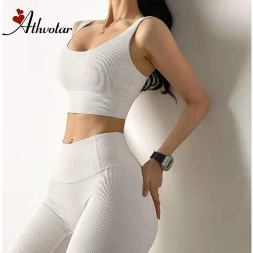 ATHVOTAR Women Yoga Seamless Gym Sportswear Women Fitness Set Workout Clothes Running Yoga Sports Bra Crop Top Suit