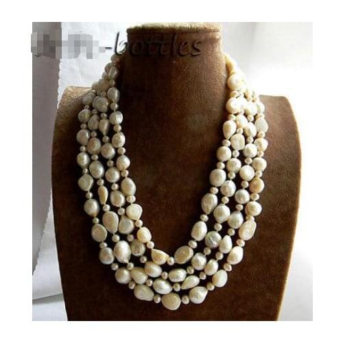 4Strands 18'' 13mm Round Baroque Freshwater Pearl necklace