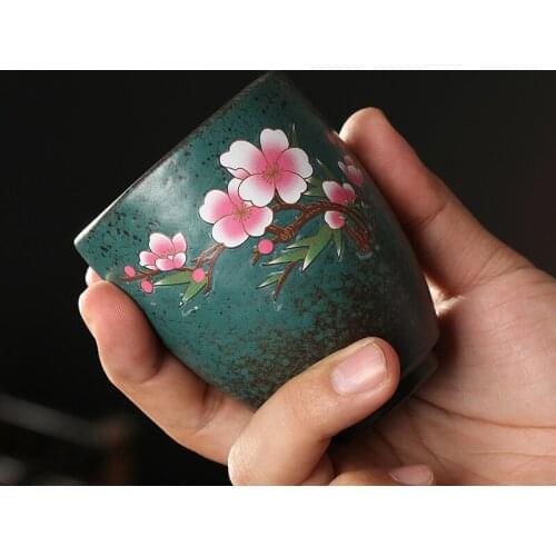 Retro Coarse Pottery Wate Mug 250ml Large Size Tea Cup Creative Color Changing Peony Flower Ceramic Cup Household Coffee Mug