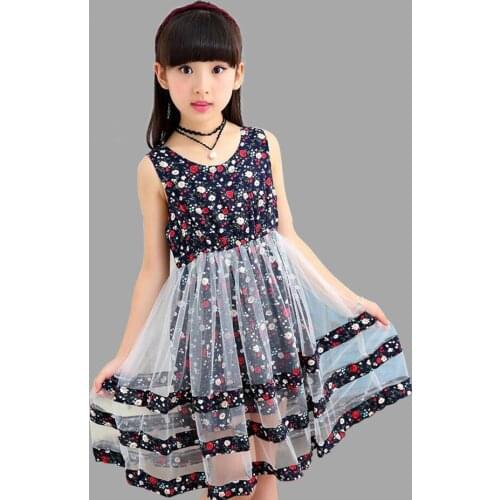 Summer Dresses For Girls Causal Sleeves Floral Girls Dress Teenage Kids Clothes 6 8 10 12 14 Years Girls Summer Dress