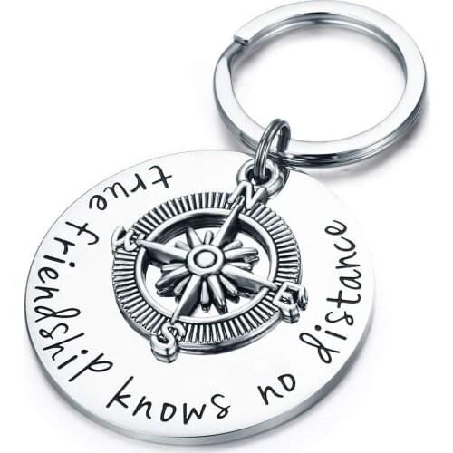 Long Distance Relationship Keychain, Compass, Friends Moving Away, Hand Stamped Key Chains, Friendship Gifts