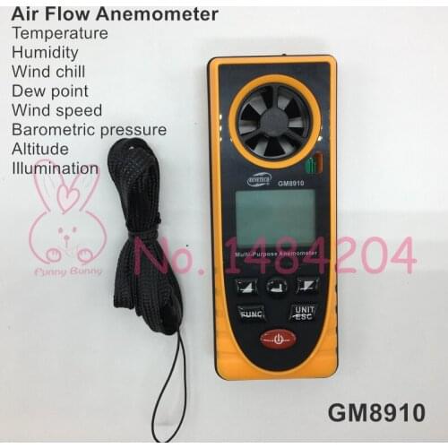 Multifunctional Anemometer GM8910 Air Velocity Temperature Humidity Pressure Altitude Illumination Dew Point Wind Speed 30m/s
