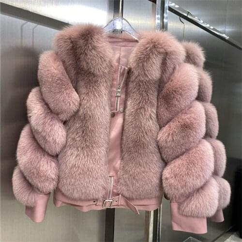 Fashion Luxury Pink Thick Real Fox Fur Coats For Women Full Pelt Genuine Fox Fur Jackets Genuine Leather Woman Winter Overcoat