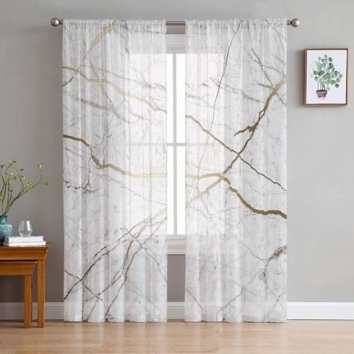 Marble Print Sheer Window Panel Curtains Room for Living Room Bedroom Kitchen Room Chiffon Tulle Curtains