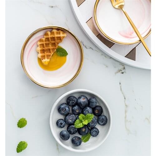 Marbled Round Ceramic Bowl Dish Water Jam Oil Vinegar Tomato Sauce Dish Creative Small Deep Plate Rice Bowl Jewelry plate
