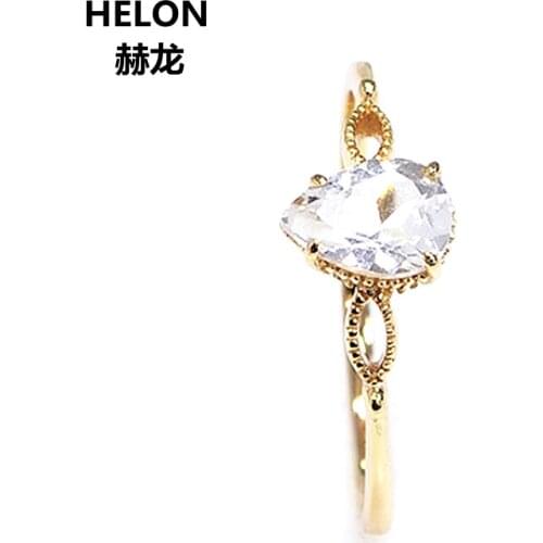 Moissanites Ring Solid 14K White Gold Round 5X7mm Pear Cut VVS/ F-G Lab Grown Moissanites Diamond Engagement Ring Women