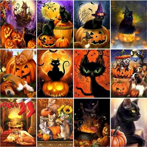 HUACAN DIY Frame Painting By Numbers Black Cat Unique Gift HandPainted Wall Art Paint By Number Animal Christmas Gift