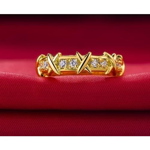 Real 925 Sterling Silver Ring for Women Golden Color Romantic X Love Fulfilling Anniversary Rings